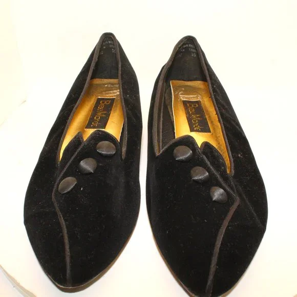 Beau Monde Women's Size 10 Black Velvet Button Embellishment Ballet Wedge Heels - Picture 3 of 10